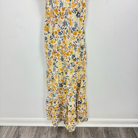 Joie Floral Mommy and Me Cotton Blend Yellow Gray Thin Strap Maxi Tier Dress 2 - Picture 4 of 13